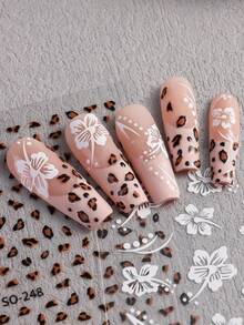 5 Sheets Y2K Leopard Print Nail Stickers - 3D Heart & Spot Decals For DIY Manicure, Nail Art Decals For Women - Rust Brown - View 10