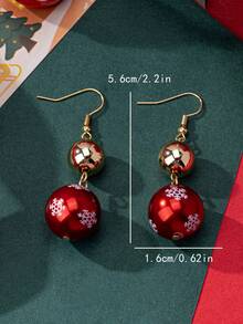 2pcs Christmas Cartoon Oil Drop Snowflake Ball Pendant Earrings Red & Green Color Block Party Girls Earrings - Multicolor - View 4