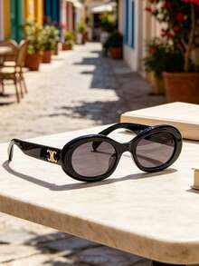 Celine Black Oval Frame Women's Sunglasses, UV Protection, Fashion Beach Summer Style - Black - View 5