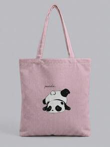 1Pc Cartoon Pandas And Cat Print Corduroy, Large‑Capacity Reusable Open‑Top Tote Shoulder Handbag For School Sports Daily Shopping For Girls Or Gifts - Multicolor - View 4