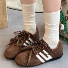 Women's Comfortable Lightweight Brown Flat Non-Slip Outdoor Sports Casual PU Material - Brown - View 1