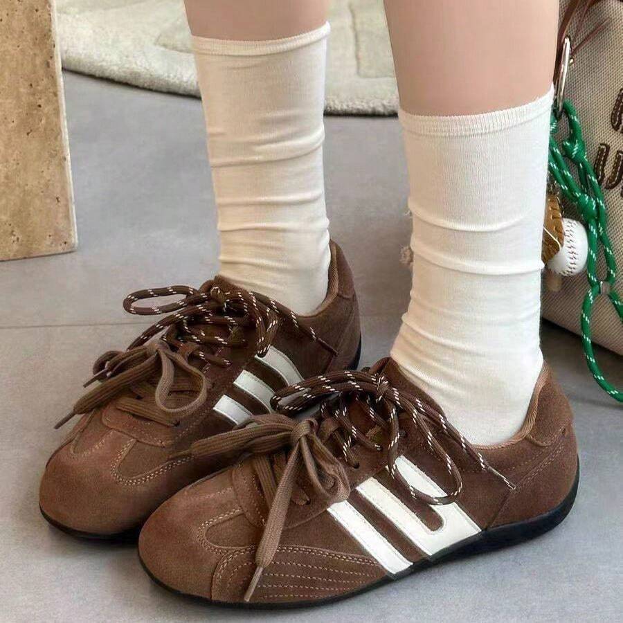 Women's Comfortable Lightweight Brown Flat Non-Slip Outdoor Sports Casual PU Material - Brown - View 1