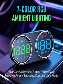 Car HUD Head-Up Display Speedometer LED Direct View, Vibrant Colors, Multiple Color Options, Precise Satellite Clock, Driving Reminder, Independent Button Design, Compact Body, Universal Fit For All Car Models - A - View 3