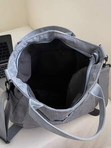 Multi-Pocket Layered Structure Large Capacity Loose Tote Bag, Minimalist Casual Style, Suitable For Students, Commuting And Daily Outings, Low-Key Practical Shoulder Bag - Grey - View 6