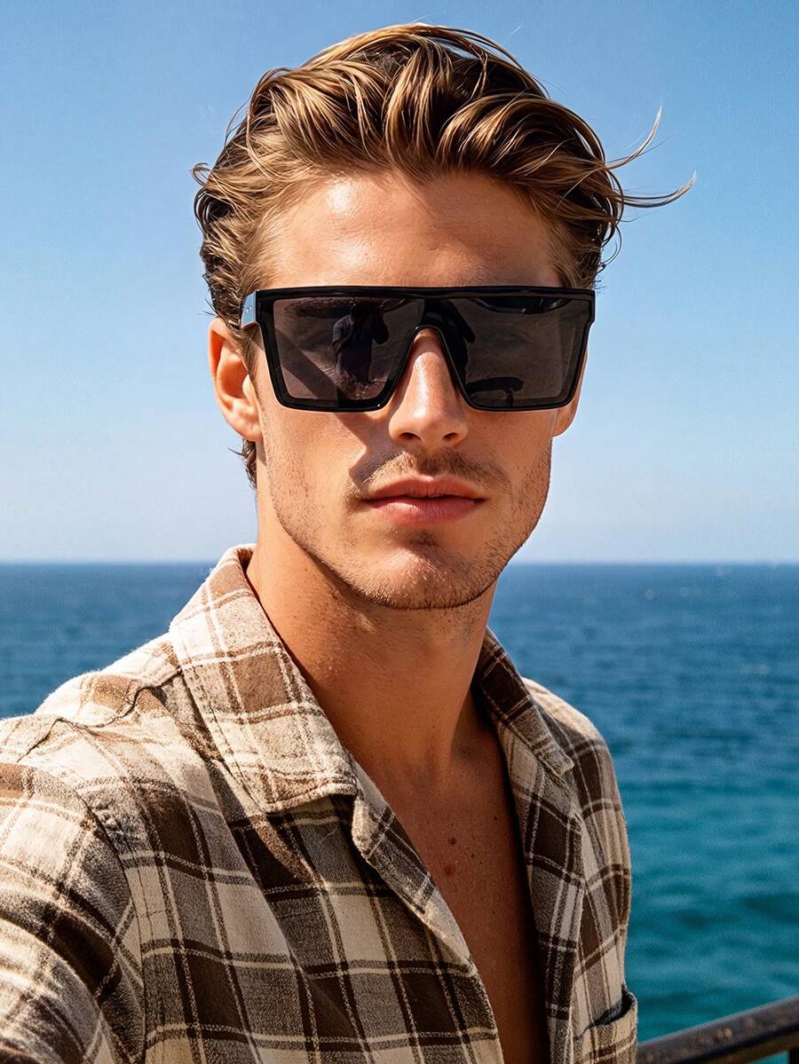 1 Pair Men's Fashion Shield Sunglasses, Perfect Blend Of Modern Design And Vintage Charm, Suitable For Vacation, Driving, Outdoor Sports, Party, Daily Commute, Fits All Face Shapes. - Multicolor - View 1