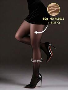 1pc Women's 80g Lint-Free Shiny Black Tights, High Elasticity Slim Fit, Suitable For Business, Daily, Party, Dating Wear - Black - View 5