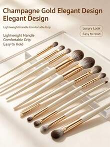 15pcs Full Set Champagne Gold Handle Makeup Brushes, Eyeshadow Concealer Blush Highlighter Contour Brushes - Multicolor - View 4