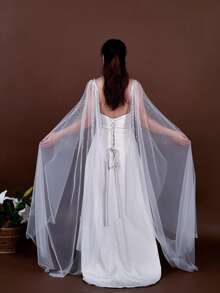 1 Pair Elegant Faux Pearl Chiffon Shawl For Women, Lightweight And Flowing, Perfect For Weddings And Formal Events - VG123 - View 11