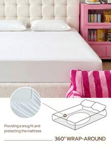 1pc Solid Color Fitted Sheet, Mattress Protector, Soft & Breathable, Fits Twin, Full, Queen, King Size Beds, Essential Bedding For Home And Dorm - White - View 5