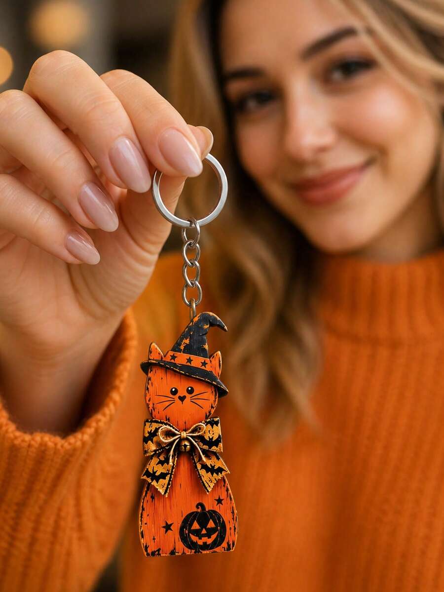 2d Flat Acrylic Witch Cat Decoration Keychain Pendant, Cat Keychain, Event Commemorative Gift, Couple Keychain, Backpack Pendant, Car Keychain, Unisex - Multicolor - View 1