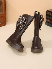 1 Pair Girls Rhinestone Star PU Side Zipper Tall Boots Children All Season Daily Wear Fashion Outfit Thick Sole High Shaft Boots - Brown - View 6
