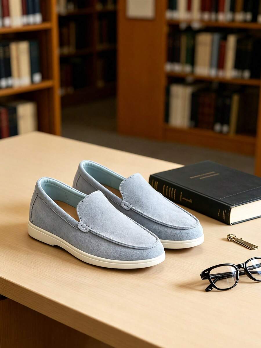 Classic Designer Men's Moccasin Shoes, Luxury Suede Loafers, Soft Dress Shoes, Suitable For Daily Office, Party, Wedding, Romantic Dinner - Baby Blue - View 1