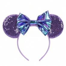 Disney Minnie Ears Headband - Sparkle Purple Sequin Holographic Iridescent Blue Bow Cute Hair Accessories - Multicolor - View 6