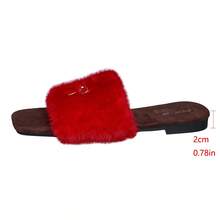 Women's Autumn/Winter Fashion Fuzzy Slip-On Slippers, Metal Bow Decor Open Toe Flat Slippers, Soft Comfortable Indoor/Outdoor Fuzzy Slippers - Red - View 7