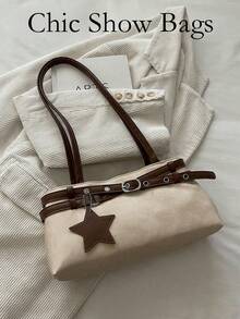 New Fashion Belt Decor Handbag & Shoulder Bag, Suitable For Party, Gathering, Outing, Vacation, Shopping And Daily Use, Can Store Coins And Phone - Beige - View 10