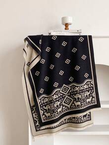 1pc Faux Cashmere Vintage Nomad Pattern Jacquard Warm Scarf For Women, Air Conditioning Room Blanket, Autumn/Winter Bohemian Style, Outdoor Travel, Cold Protection, Neck Guard, Soft Decorative Scarf Shawl Dual Use, Suitable For Daily Matching, First Choice For Gift - Black - View 2
