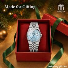 1pc Men's Stainless Steel Quartz Watch, Magnifying Glass Calendar, Luxurious Business Watch, Suitable As A Gift For Birthdays, Halloween, Or Christmas - Multicolor - View 9