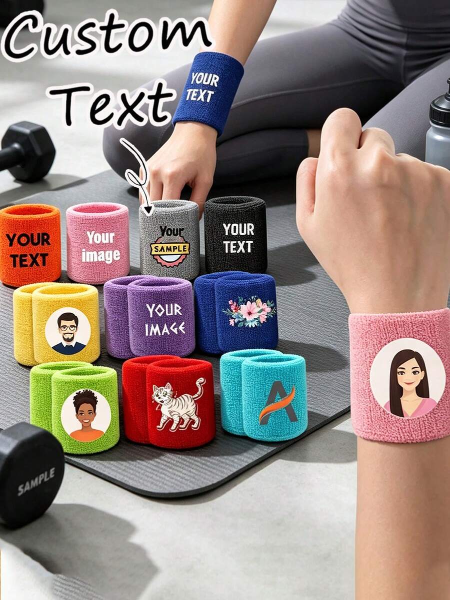Unisex Customizable Sports Wristbands - Moisture-Wicking Wristbands, Customizable With Patterns And Names, Suitable For Tennis, Basketball, Running, Yoga, Fitness And Workout - Multicolor - View 1