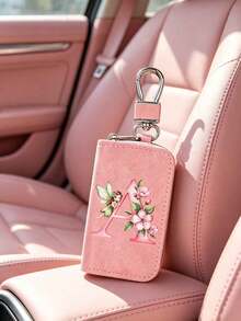 Pink Zipper Key Pouch With Fairy, Flower And Letter, Matte Leather, Functional Key Pouch Suitable For Car, Home And Office - Perfect For Graduation, Teacher's Day - Neutral Design, Travel Accessory, Elegant Jewelry, Premium Craftsmanship, Professional Accessory, Perfect Gift For Classmates And Friends, Realistic, Mini, Minimalist Style, Perfect Wedding And Holiday Gift Or Accessory For Women's Handbag, Keychain, Valentine's Day Gift, Ideal Choice For Graduation Ceremony And Teacher's Day - Multicolor - View 8