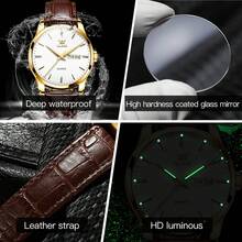 OLEVS Classic Quartz Watch For Men Waterproof Leather Strap Calendar Sports Business Men's Quartz Wrist Watch TOP Brand - One Size Fits All - View 5