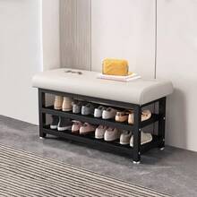 Shoe Changing Bench,2-Tier Iron Shoe Rack, Padded Seat Ottoman For Entryway Hallway - 80CM Shoe Changing Bench - View 6