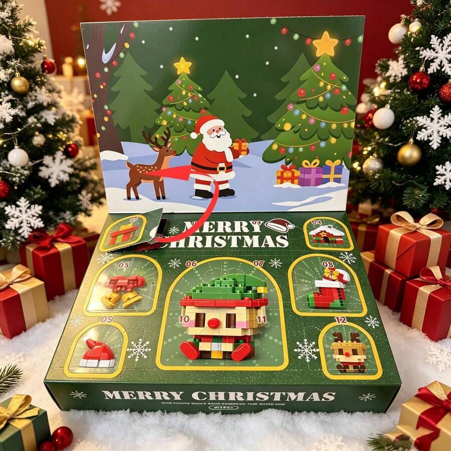 Bộ lắp ráp khối xây dựng lịch Advent Giáng Sinh 2026, bộ 12 mô hình mini Giáng Sinh, quà tặng Giáng Sinh, quà tặng tiệc, phù hợp cho trẻ từ 6 tuổi trở lên - Nhiều màu - Xem 1
