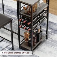 Space-Saving Industrial Dining Table Set For 2 – Upholstered Chairs, Metal Frame, Open Storage Shelves, Integrated Glass Holder – Counter Height For Restaurants, Cafés, Small Apartments - Grey - View 4