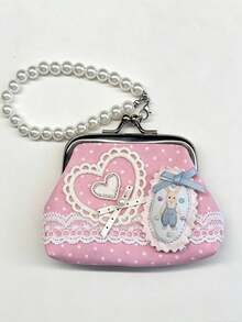 Lace Handmade Coin Purse, Vintage Polka Dot Music Note Bluetooth Earphone Bag, Lipstick Pouch, Keychain Pendant - Multicolor - View 12