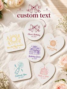 Personalized Name And Year Coaster, Custom Text Drink Coaster With Line Art Party Design, Custom Beverage Coaster, Birthday Party Table Decor, Celebration Drink Mat, Coffee Coaster, Birthday Gift For Friends, Family, Party Hosts And Guests. - Multicolor - View 5