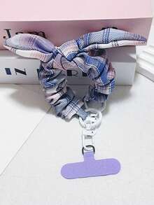 1pc Plaid Polka Dot Bow Elastic Rope Phone Strap Earphone Case Lanyard Bag Charm Versatile Handheld - Multicolor - View 4