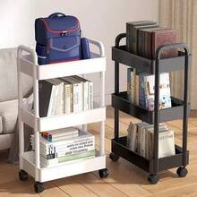 4-Wheel Mobile Storage Cart, Heavy Duty Shelf (No Wood), Office Use, Compact Storage Rack, With Top/Bottom Shelves, Easy To Assemble, Cart - Multicolor - View 3