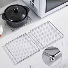 3pcs Stainless Steel Kitchen Heat Insulation Pads - Iron Electroplated Craft, Anti-Scald Cooling Rack, Square Tray, Used To Protect Hot Plates And Stove Tops, Stove Countertop Protection Mat, Easy To Hang, Can Insulate/Drain Water/Grill Rack/Kitchen Tool, Multi-Purpose Kitchen Essential - View 6
