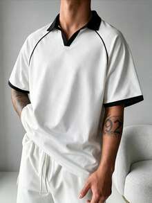 ZYNTH BALENO Men's Summer Fashion Letter Contrast Color Loose Raglan Sleeve Crew Neck Short Sleeve T-Shirt, Suitable For Gym, Outdoor Sports - White - View 6