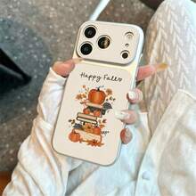 1pc TPU Material Vintage Autumn Book Pumpkin Pattern Phone Case Suitable For Apple 17promax/17/16promax/15/13/12/11 Large Window Skin Full Coverage Anti-Drop Soft Shell Phone Protective Cover - Silver - View 3