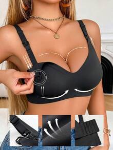 女款簡約休閒舒適透氣無縫哺乳內衣，純色孕婦內衣，綠色無鋼圈聚攏內褲，前開式方便哺乳，適合產後使用 - 黑色 - 查看 1