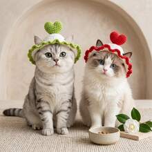 Knitted Pet Birthday Hat - Cute Headwear For Cats And Dogs, Perfect For 1st Birthday Party, Valentine's Day Decoration And Photo Shoot, Comfortable And Adjustable, Exquisite Gift - Multicolor - View 5