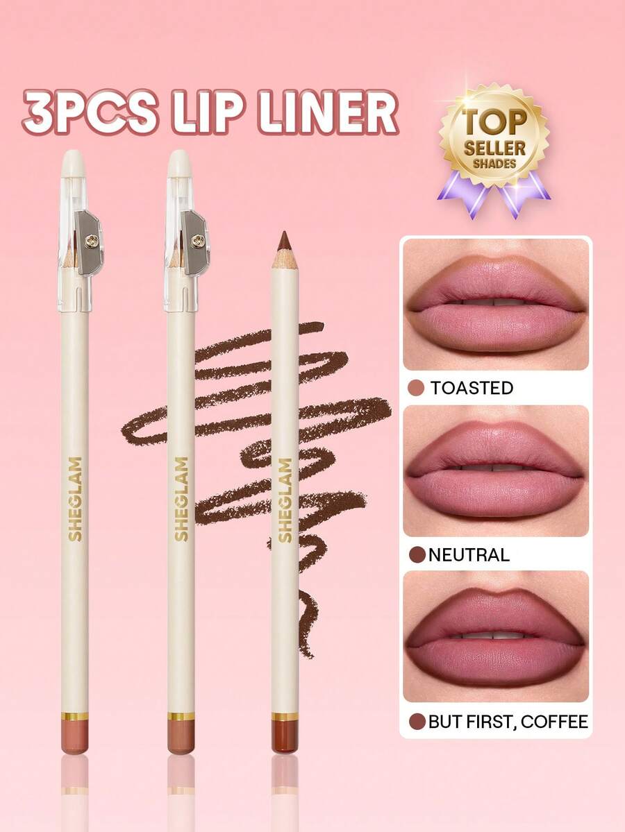 SHEGLAM [3Pcs] Lip Facts Lip Liner Bundle Set - Toasted+Neutral+But First,Coffee - View 1