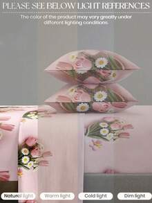Set Sprei 4 Potong Motif Patchwork Segitiga Ungu & Abu-abu, Set Sprei Lembut Mudah Perawatan (1 Sprei Datar + 1 Sprei Fitted + 2 Sarung Bantal), Set Sprei Rajut Cocok Untuk Ukuran King/Queen/Full/Twin, Cocok Untuk Kasur Tebal 11,8 Inci, Lembut, Bernapas, Tahan Kerut, Sprei Motif Geometris - Berwarna merah muda - View 6