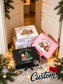 1pc Customized Name Christmas Gift Box, Personalized Santa Claus Pattern Magnetic Folding Gift Box With Ribbon, Merry Christmas Holiday Gift Packaging Box - Multicolor - View 7