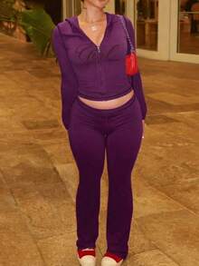 Autumn Street Style Women's 2-Piece Set Y2K Outfit Long Sleeve Printed Top + Long Pants Elegant - Purple - View 1