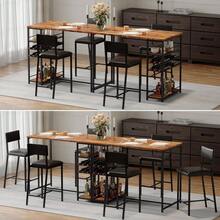 Space-Saving Industrial Dining Table Set For 2 – Upholstered Chairs, Metal Frame, Open Storage Shelves, Integrated Glass Holder – Counter Height For Restaurants, Cafés, Small Apartments - Retro Color - View 3