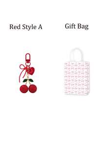 Vintage Red Rhinestone Cherry Keychain With Double Bow And Heart Pendant, Sweet Style Handbag Accessory For Girls, Comes With Gift Bag, Unique And Exquisite Gift For Best Friend - Multicolor - View 8
