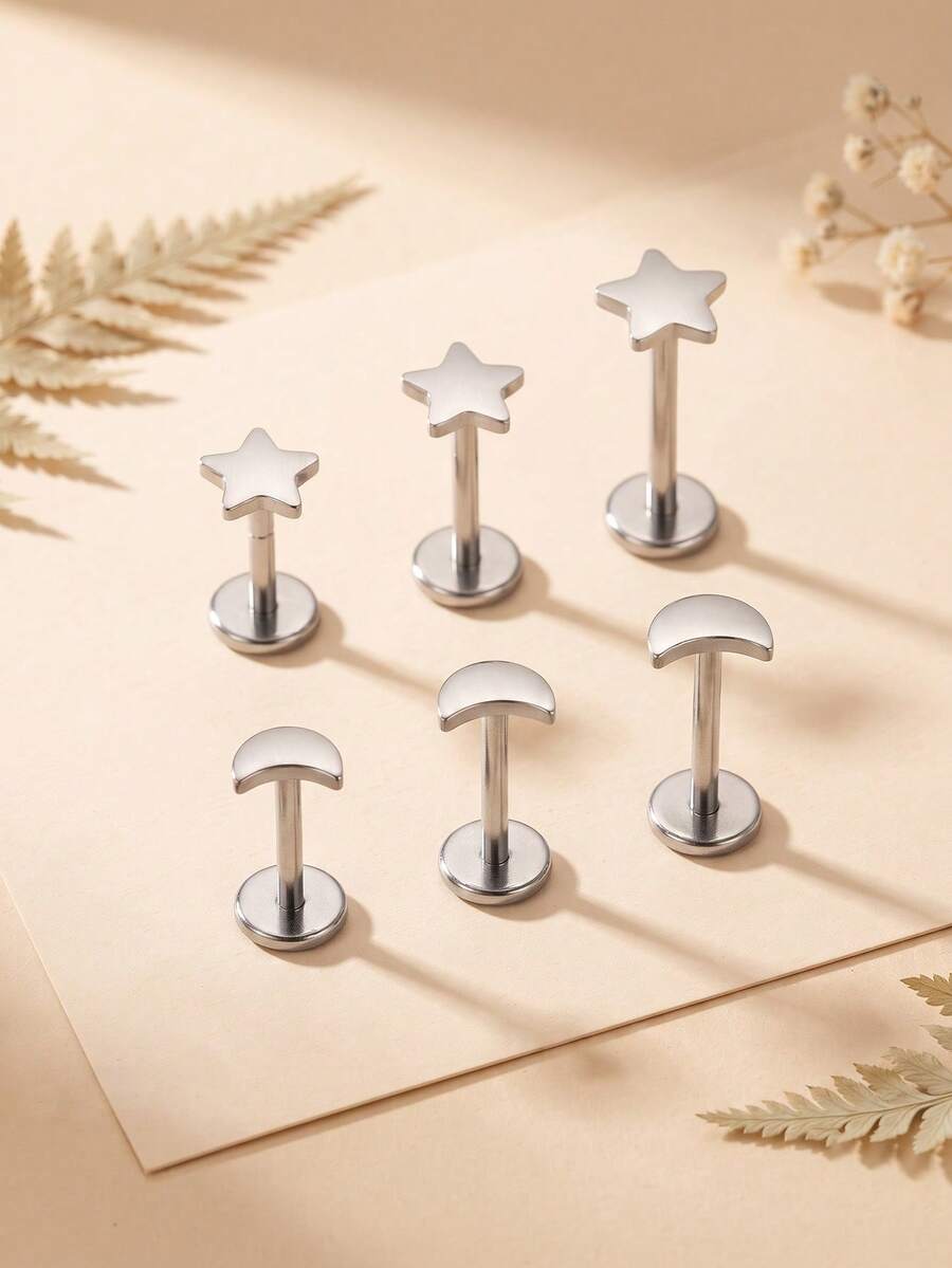TOKRING Flat Back Stud Earrings For Women,Threadless Stud Piercing Jewelry For Tragus Helix Cartilage Conch Nose 6MM 8MM 10MM Lip Rings Labret Medusa Piercing - Silver - View 1