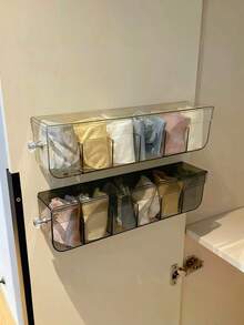 2/1pc Drawer-Style Sock Organizer, High-Quality Closet Divider Storage Box, Wall-Mounted Adhesive Design, No-Drill Installation, Space-Saving For Wardrobe, Suitable For Socks, Underwear, Scarves, Belts And Other Small Items, Ideal For Homes With Limited Closet Space, Transparent Multi-Compartment Design, Perfect Gift, Drawer-Style Storage,Travel Essential,Room Decor - Clear - View 5