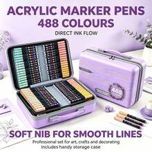 Guangna 488/408/288 Colors Acrylic Paint Markers With Direct-Liquid Ink Control System, Professional-Grade Paint Pen For Rock Painting, Canvas, Glass, Plastic, Fabric & Creative Crafts - Sets - View 4