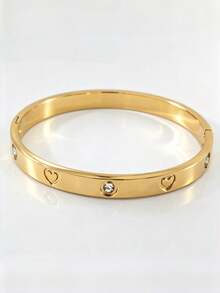 4pcs/1pc Elegant Gold Clover & Bow Stackable Bracelet Set, Sparkling Rhinestone Bangle Jewelry, Romantic Valentine's Day Gift - Gold 9 - View 3