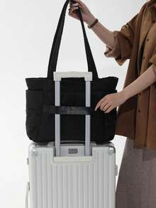 Women's Tote Bag, Lightweight Fluffy Handbag, Suitable For Travel, Work, Beach, Gym, Shopping - Black - View 7