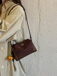 This Fashionable New Square Handbag Is Designed For Women, Featuring Metal Accessories, Unique Shoulder Strap And Pendant Decoration, And An Adjustable Long Shoulder Strap, Making It Perfect For Daily Shopping, Commuting, Vacation And Other Occasions. - Coffee - View 6