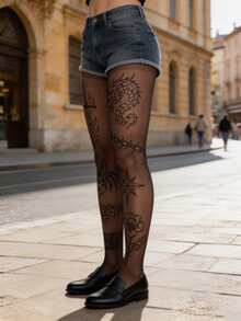 1 Pair Plus Size Women's Gothic Style Shaping Tights/Pantyhose, Unique Design - Multicolor - View 6