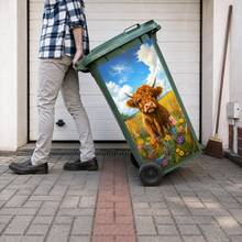 Cute Highland Cow Trash Can Sticker, Farmhouse Style Trash Can Decal, Waterproof Vinyl Trash Can Lid, Removable Trash Can Decoration, Suitable For Outdoor/Indoor, Aesthetic Garden Yard Home Decor, Easy Peel Sticker - Cow Trash Can - View 5